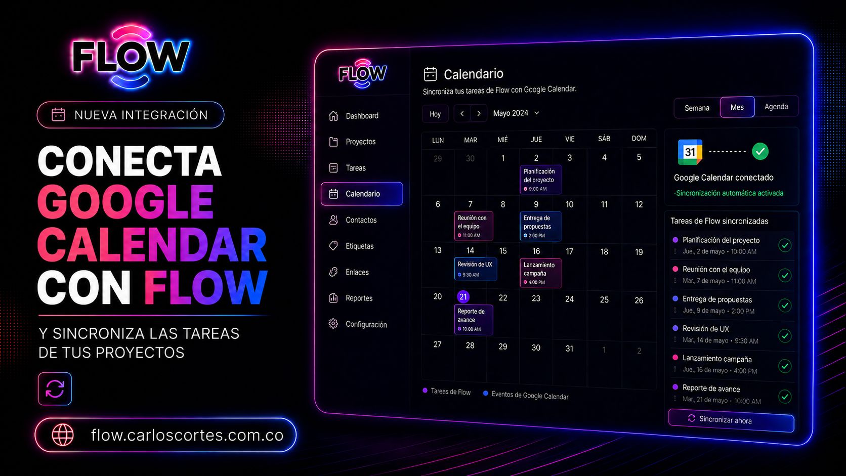 Conecta Google Calendar con Flow y sincroniza las tareas de tus proyectos